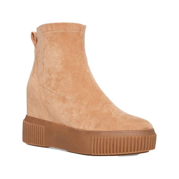 Steve Madden Women's Freshly Suede Wedge Sneaker Ankle Boots Size 9M Tan NWT - Picture 1 of 8